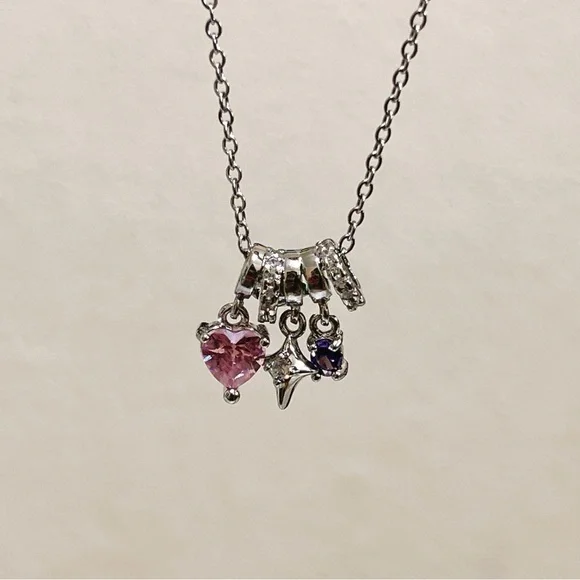 ✨ cute dangle with little pink heart tones/ star/ purple stones necklace - Picture 6 of 12